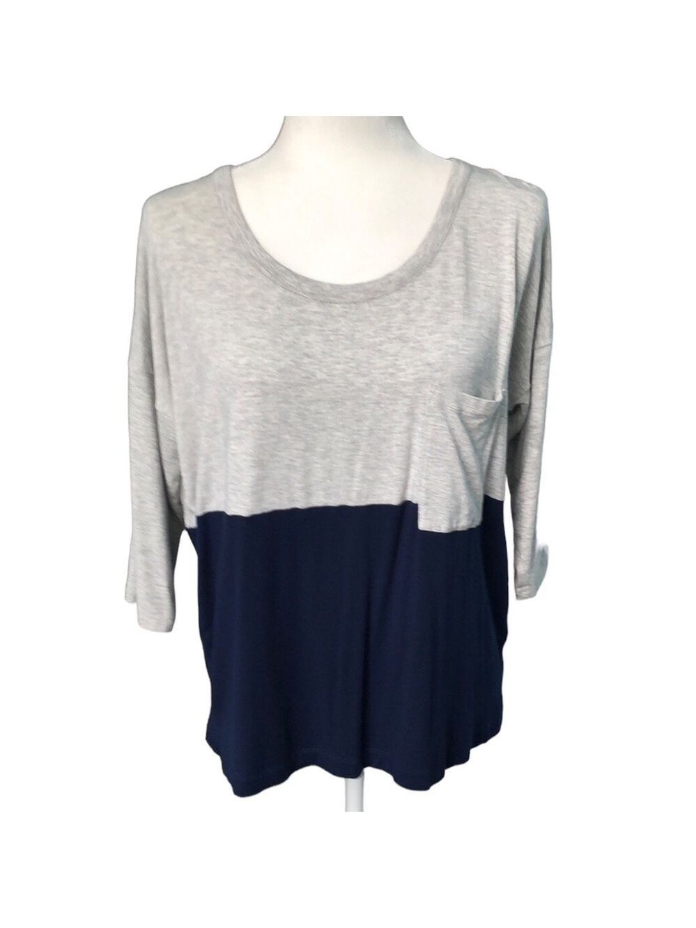 Club Monaco Colorblock Gray and Navy Blue Long Sleeve Top Size Small Oversized